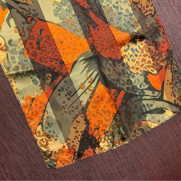 Orange Scarf 13x58 long Orange, Green, Yellow believe to be polyester preowned - Picture 1 of 6